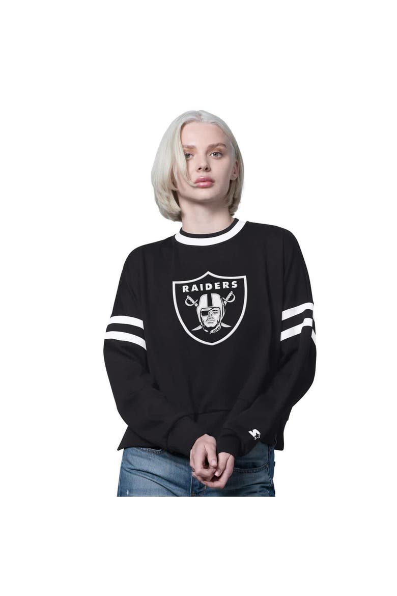 Women's Starter  Black Las Vegas Raiders Rally Drop Shoulder Cropped Sweatshirt, Main, color, Black