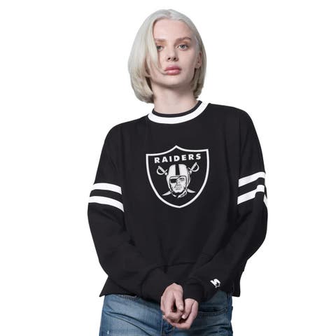 Women
s Starter  Black Las Vegas Raiders Rally Drop Shoulder Cropped Sweatshirt