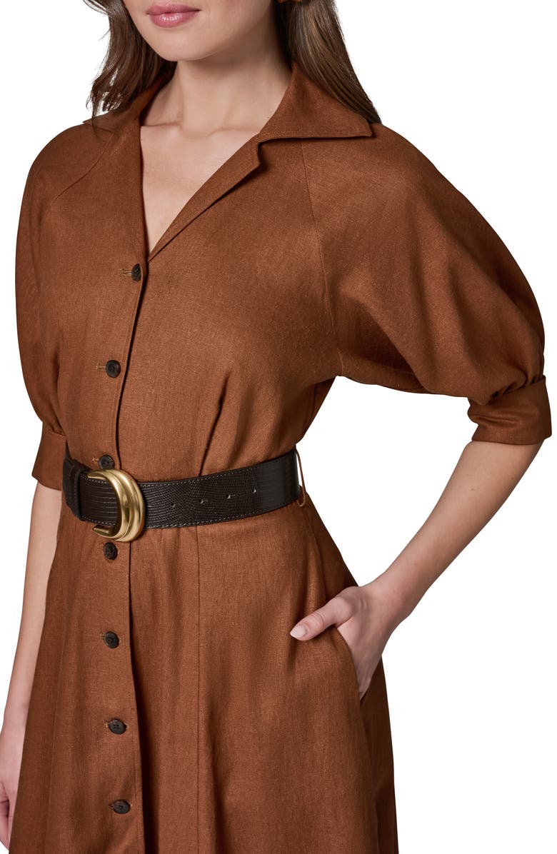 Donna Karan New York Linen Blend Midi Shirtdress, Alternate, color, Cognac