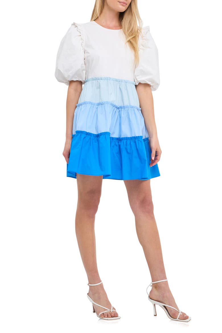 Colorblock Puff Sleeve Minidress, Alternate, color, BLUE