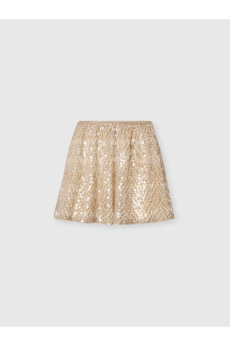 Shorts In Viscose Lamé With Lace Zig Zag Motif And Sequins, Main, color, Gold& White