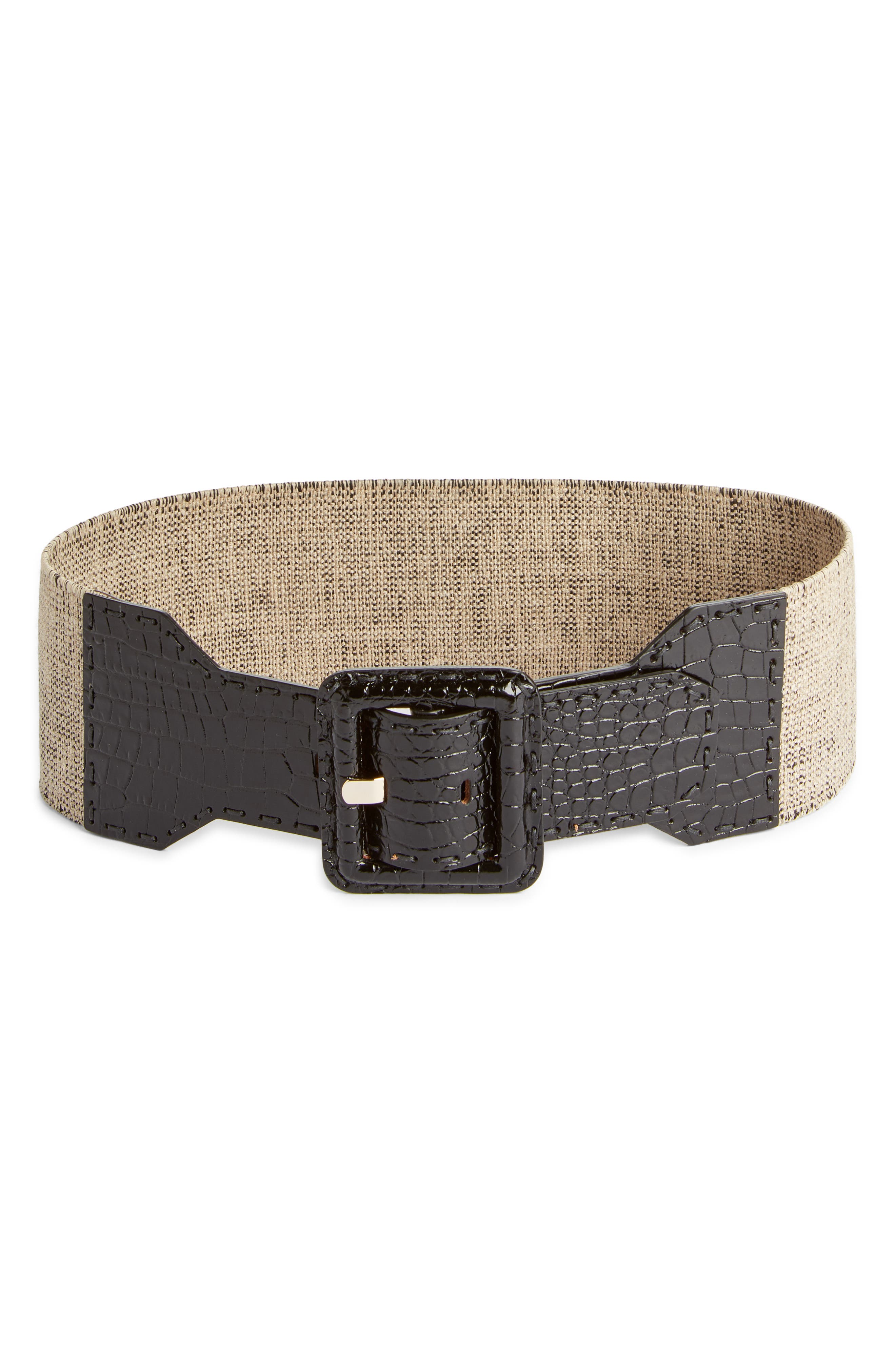Max Mara Elcocco Croc Embossed Leather Trim Stretch Belt