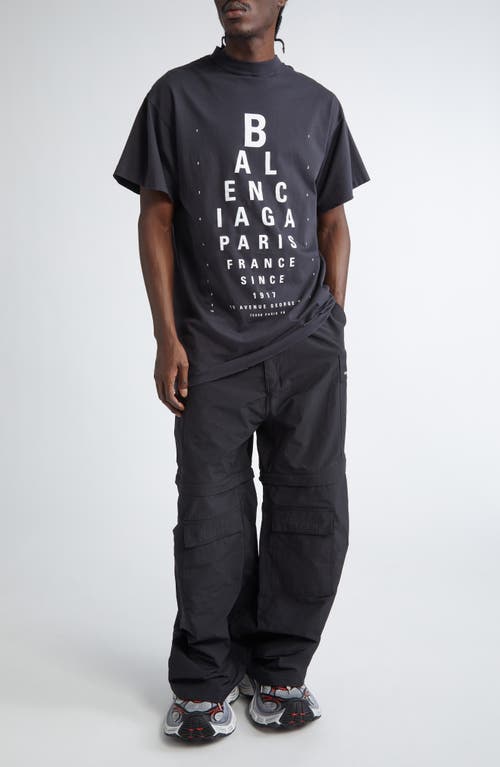 Balenciaga Eye Chart Distressed Oversize Cotton Logo Graphic T-shirt
