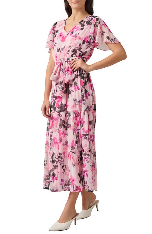 Kasper Floral Short Sleeve Tiered Maxi Dress In Tutu Pink Multi
