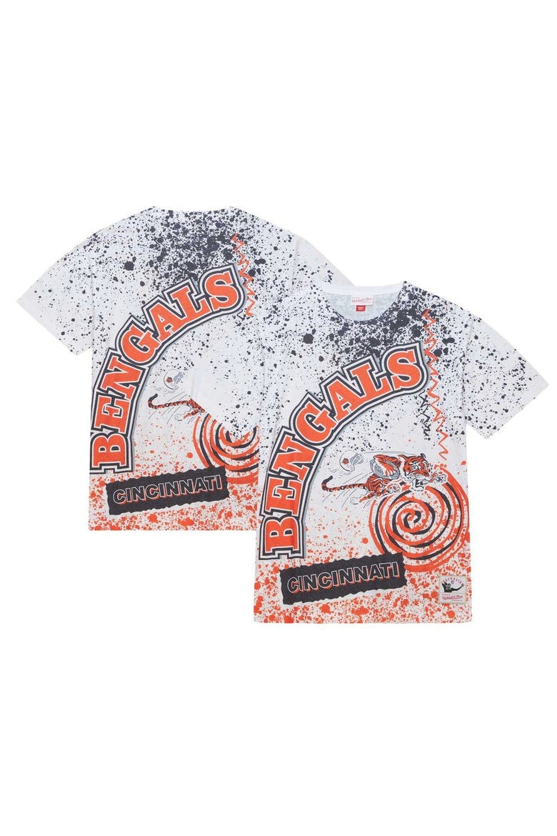 Men's Mitchell & Ness White Cincinnati Bengals Team Burst Sublimated T-Shirt, Main, color, White