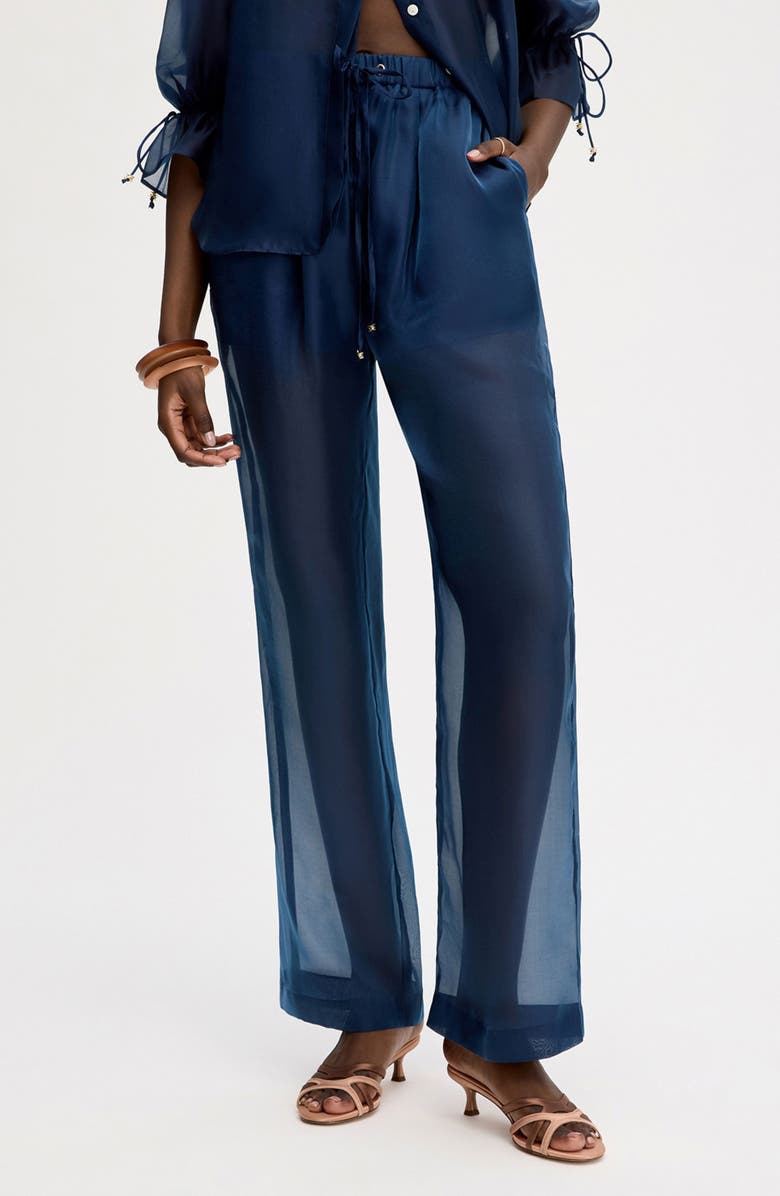 Sam Edelman Sheer Drawstring Pants, Main, color, Navy
