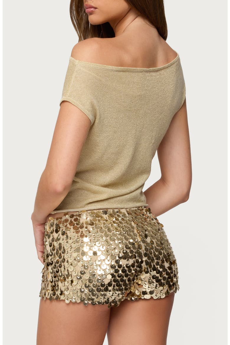 Holly Glitter One-Shoulder Knit Top, Alternate, color, GOLD