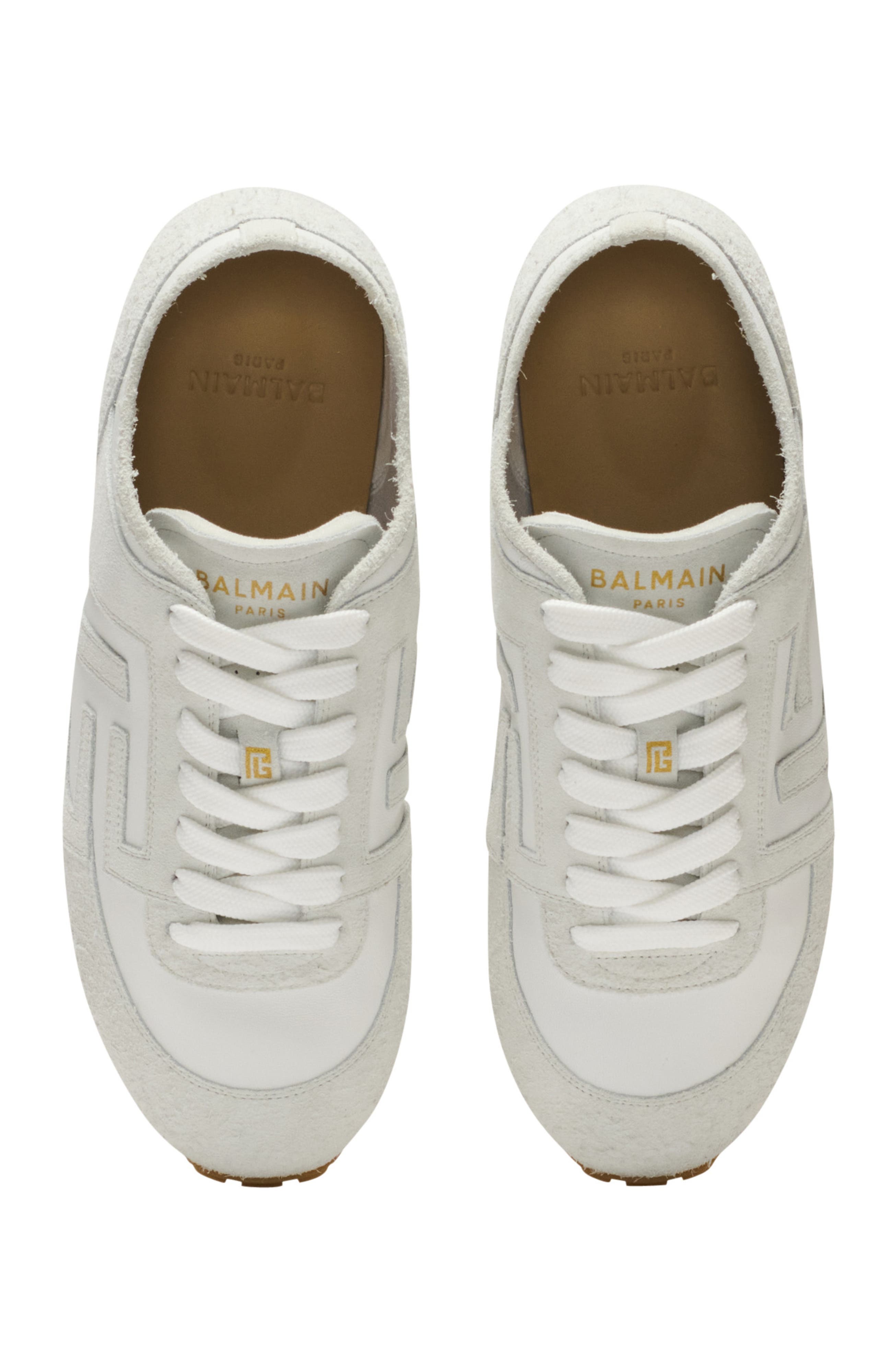 Balmain Racer 45 trainers in lambskin and suede, Alternate, color, White