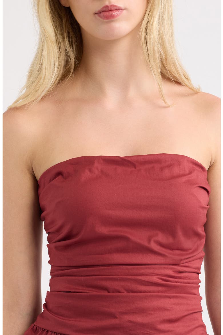 Simone Strapless Peplum Top, Alternate, color, PORTO RED