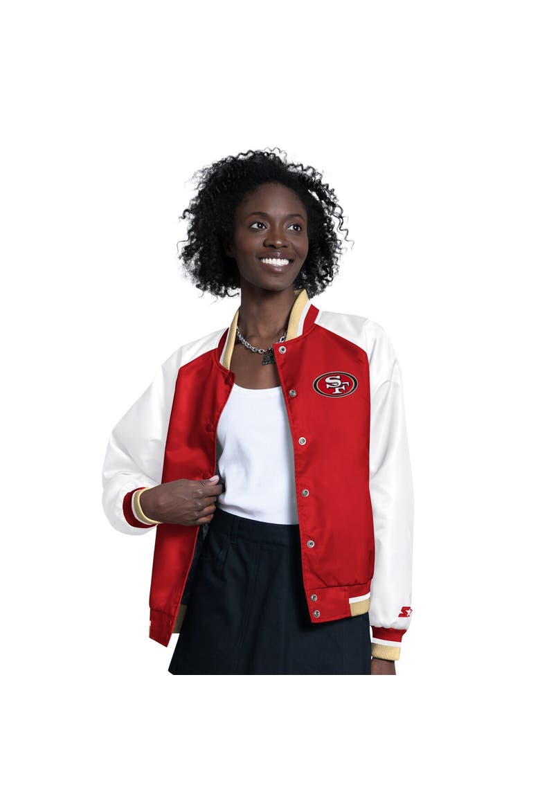 Women's Starter  Scarlet/White San Francisco 49ers Raglan Blitz Full-Snap Varsity Jacket, Main, color, Scarlet