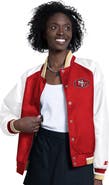 STARTER Women's Starter Scarlet/White San Francisco 49ers Raglan Blitz Full-Snap Varsity Jacket