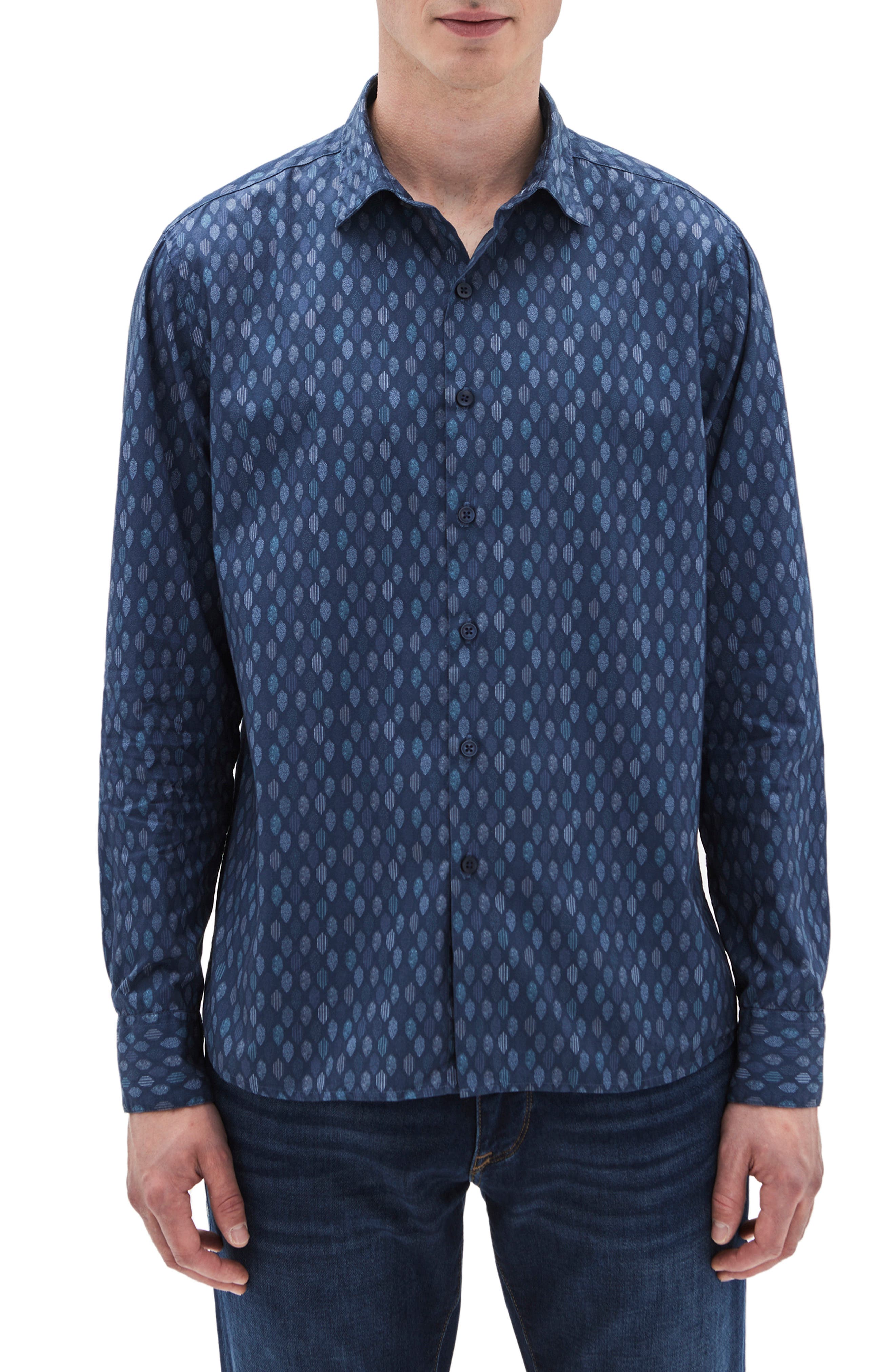 Robert Barakett Arbury Leaf Print Cotton Button-Up Shirt (Men ...