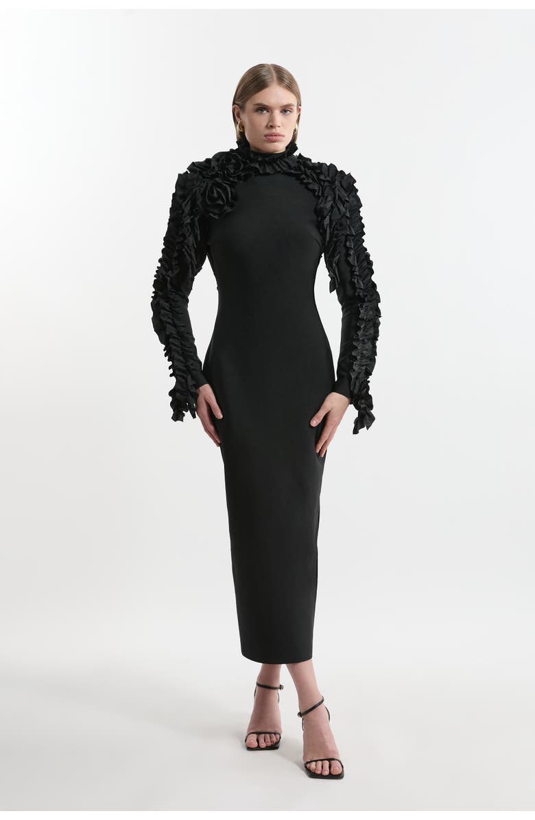 Karen Millen Bandage Rosette Midi Dress, Main, color, Black