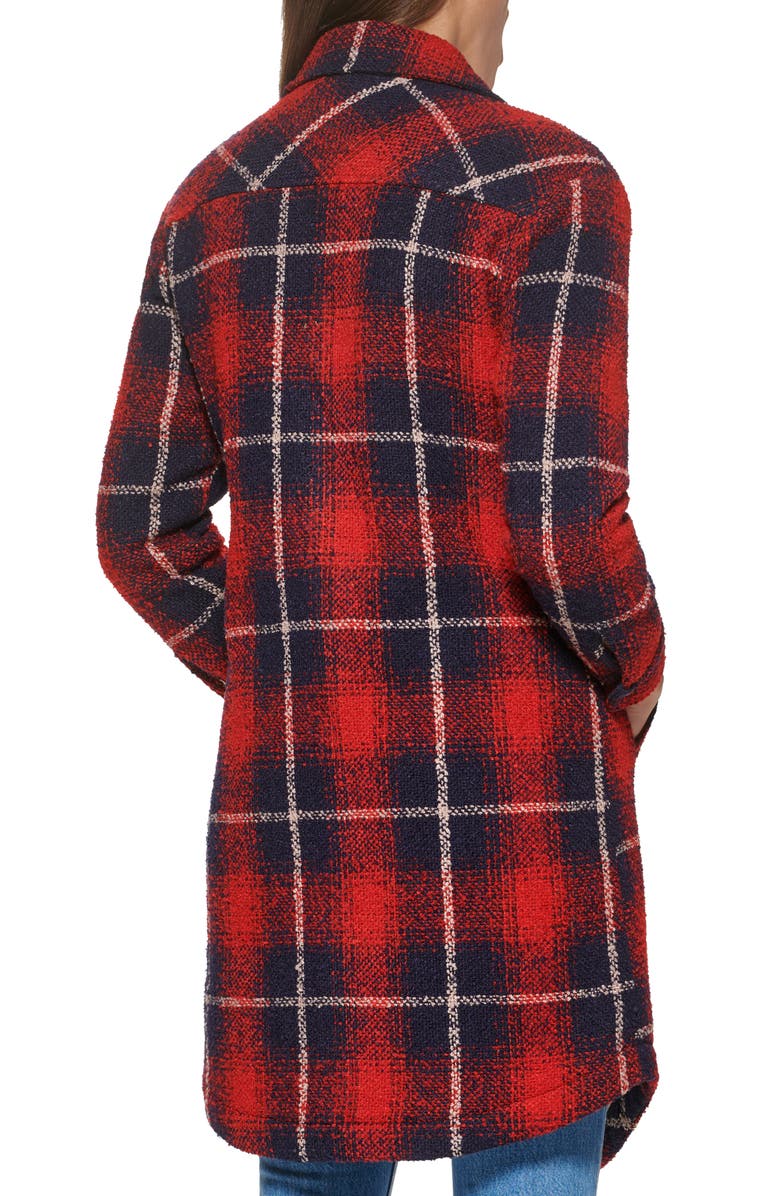 Levi's Plaid Faux Shearling Lined Long Shirt Jacket, Alternate, color, Red Navy Shadow Plaid