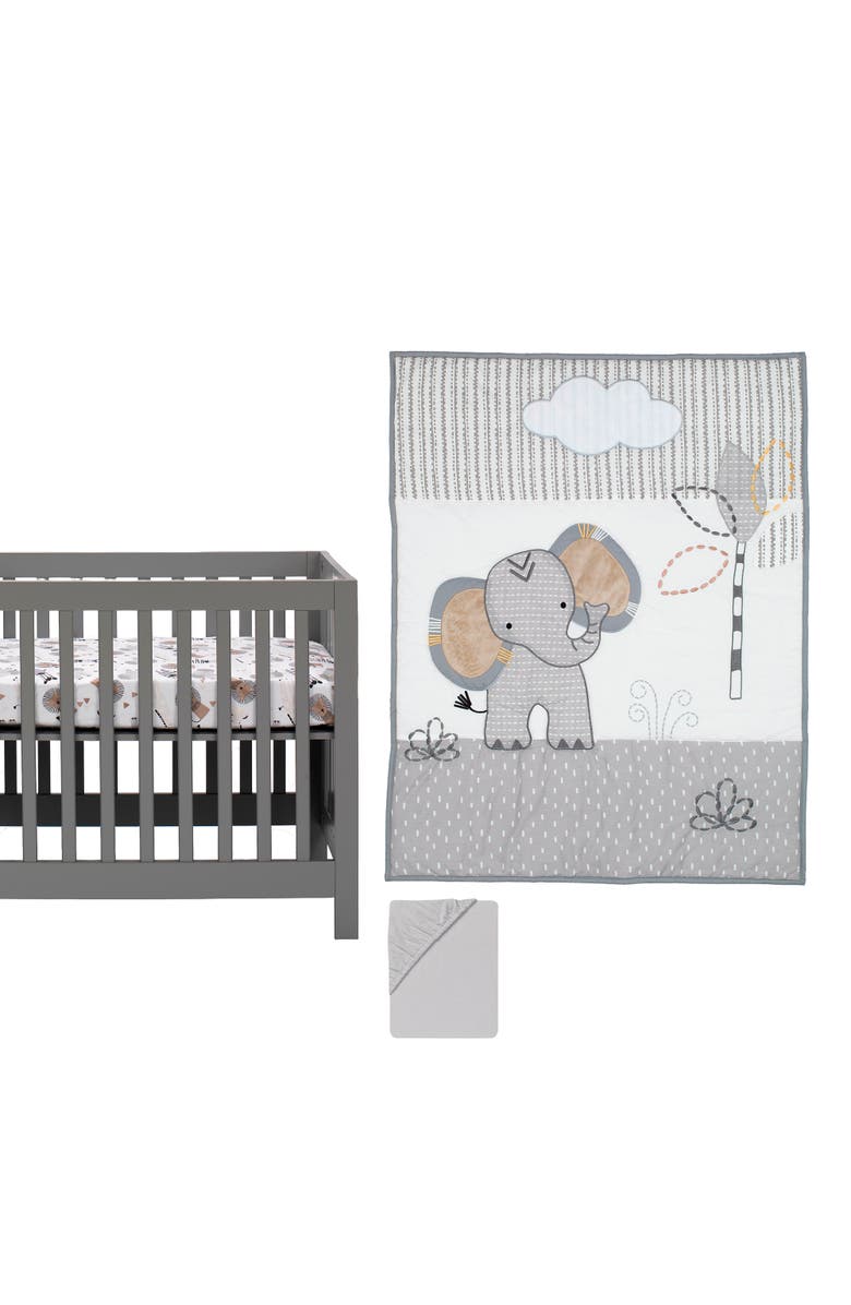 Lambs & Ivy Jungle Safari Elephant 3-Piece Mini Crib Bedding Set, Main, color, Gray