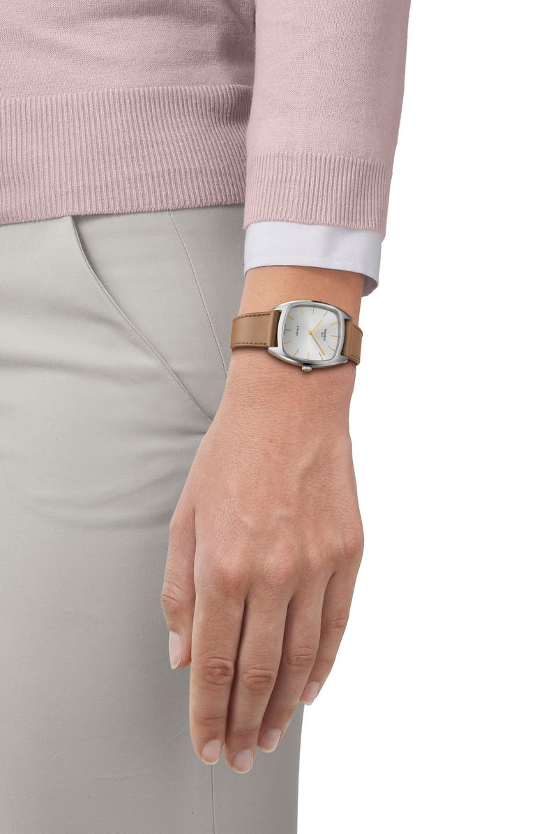 Tissot Stylist Leather Strap Watch, 32mm, Alternate, color, Silver