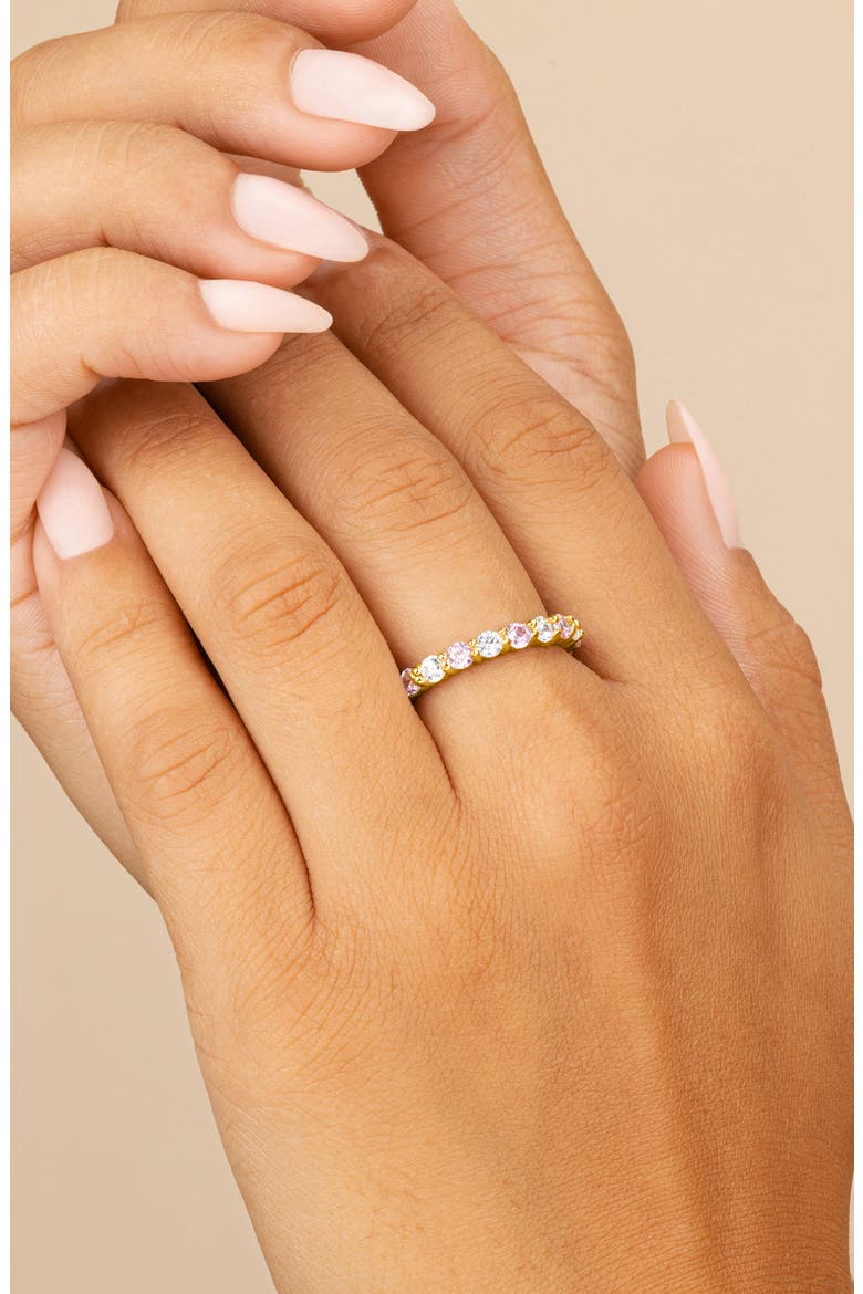 14K Gold Plated Sterling Silver Cubic Zirconia Eternity Ring, Alternate, color, GOLD