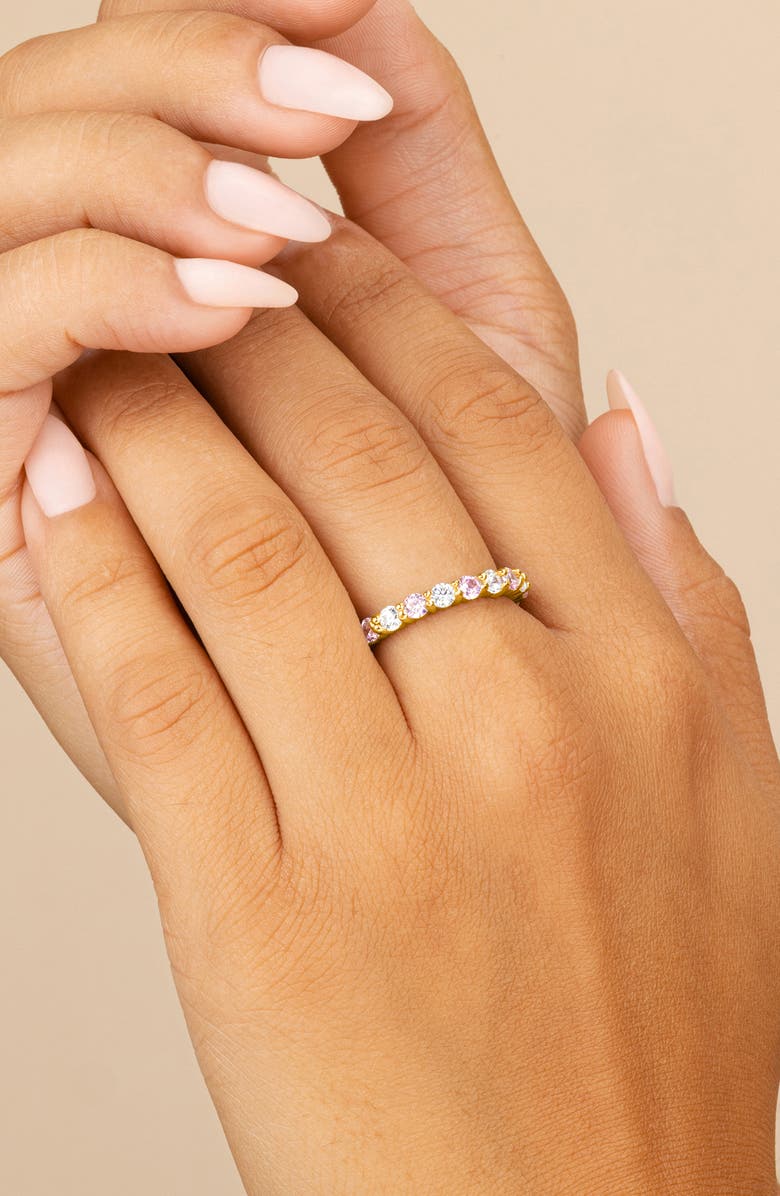 Sterling Forever 14K Gold Plated Sterling Silver Cubic Zirconia Eternity Ring, Alternate, color, Gold