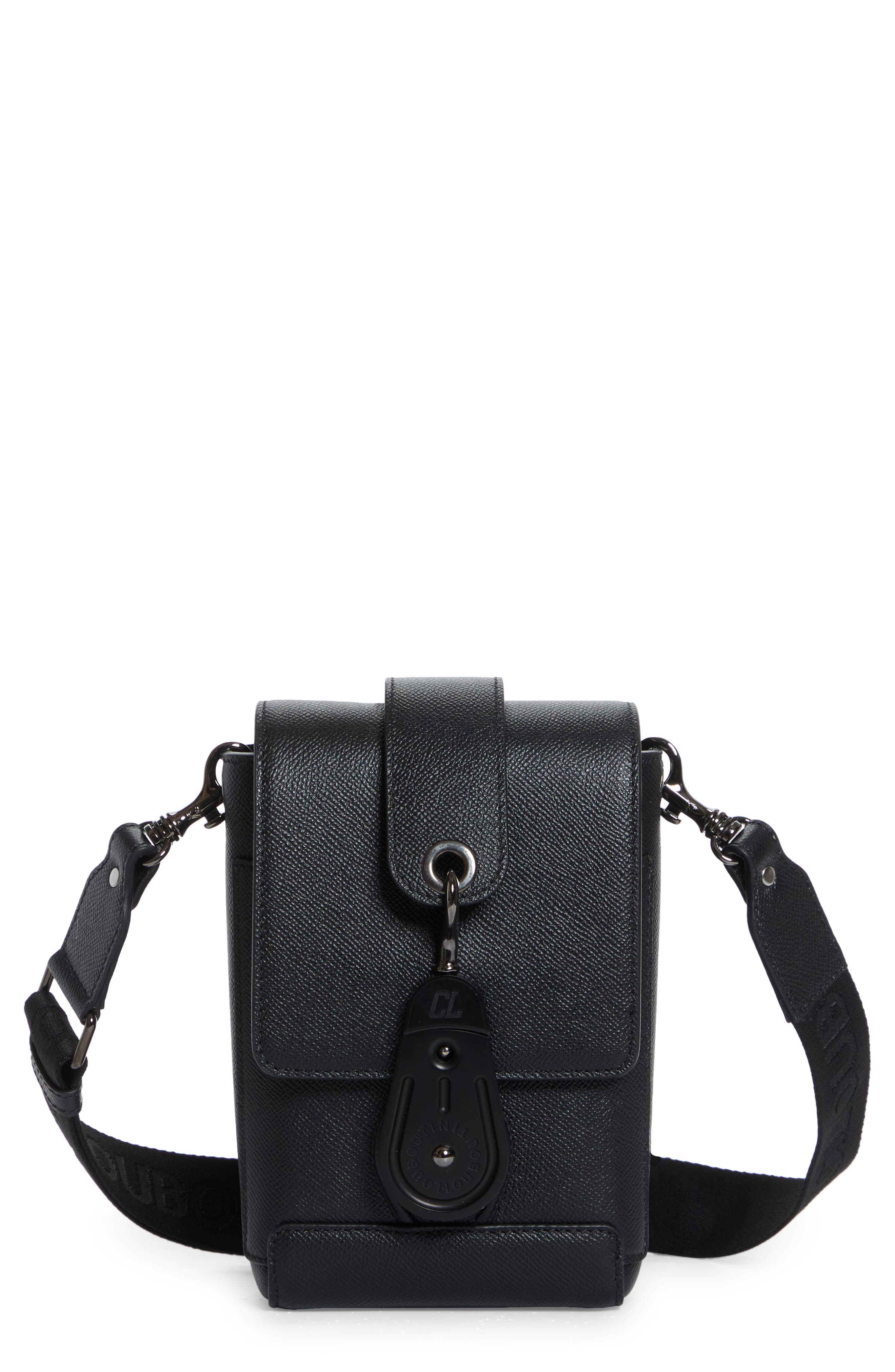 Groovy North/South Calfskin Crossbody Bag, Main, color, BLACK/ BLACK/ BLACK