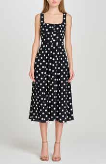 WAYF Leonie Polka Dot Corset Midi Dress