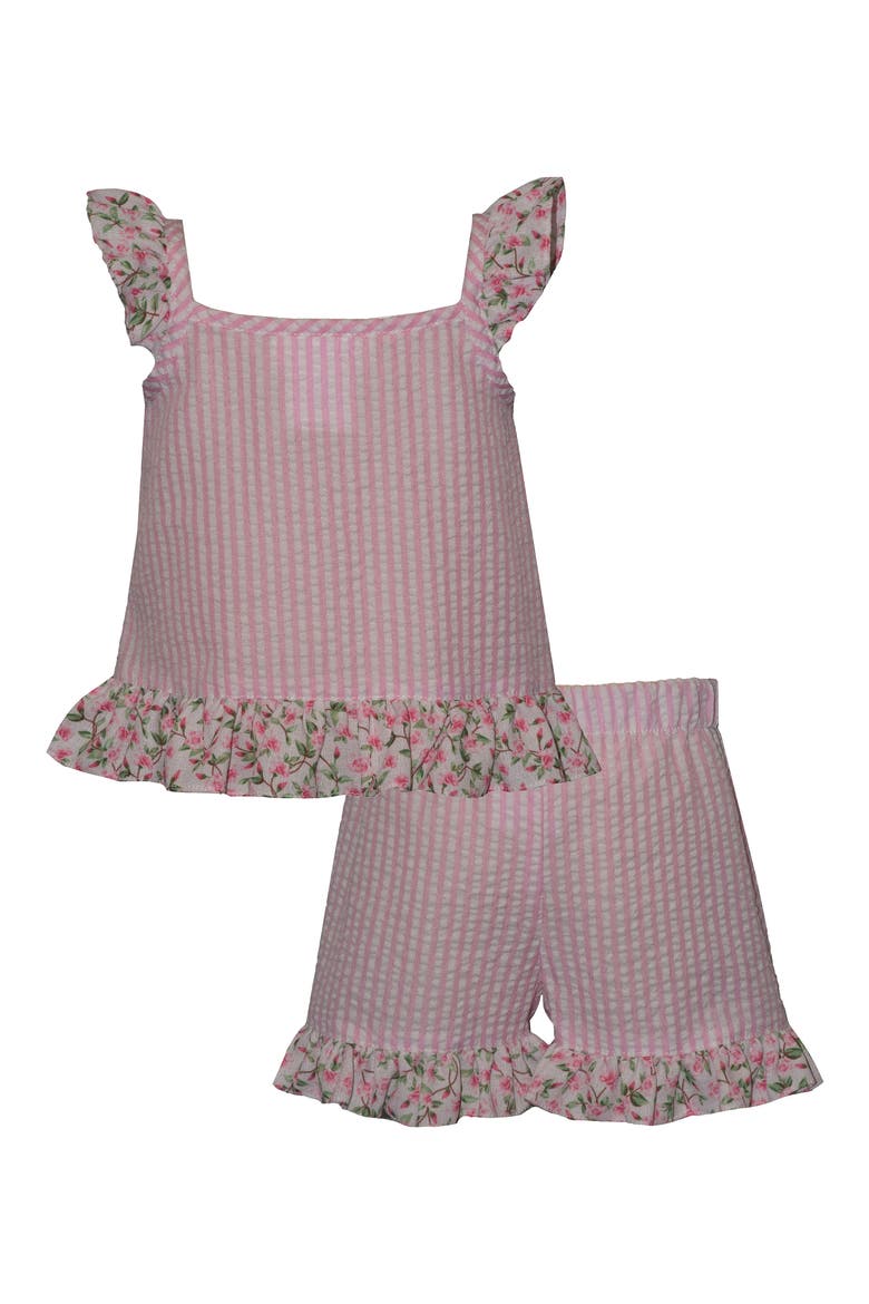 Flamingo Stripe Seersucker Tank & Shorts Set, Alternate, color, PINK