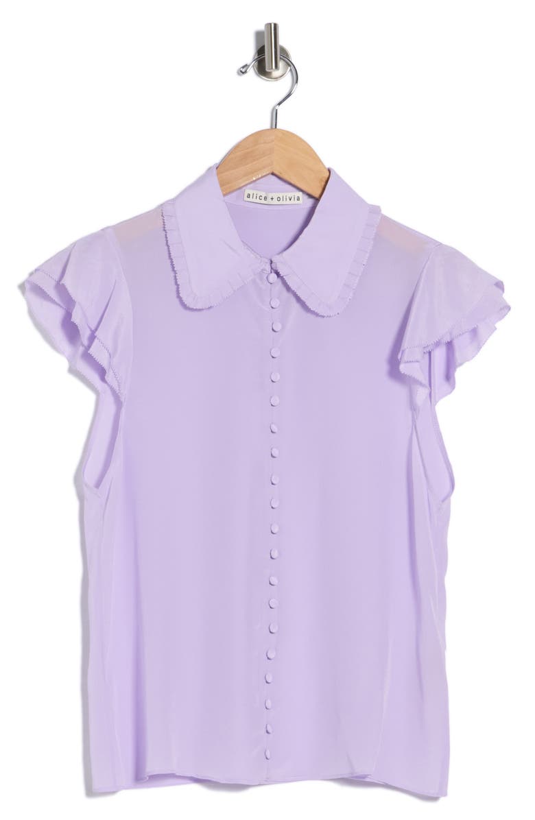 Alice + Olivia Martel Flutter Sleeve Silk Top, Main, color, Lavender