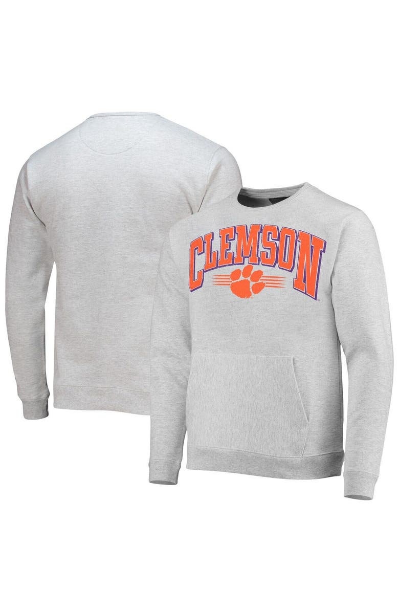 LEAGUE COLLEGIATE WEAR Men's League Collegiate Wear Heathered Gray Clemson Tigers Upperclassman Pocket Pullover Sweatshirt, Main, color, 
