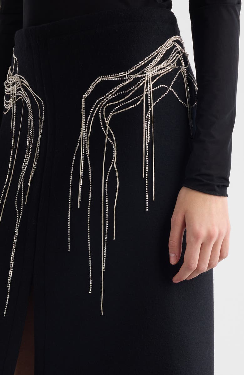 Dries Van Noten Shelda Crystal Chain Wool Blend Skirt, Alternate, color, Black