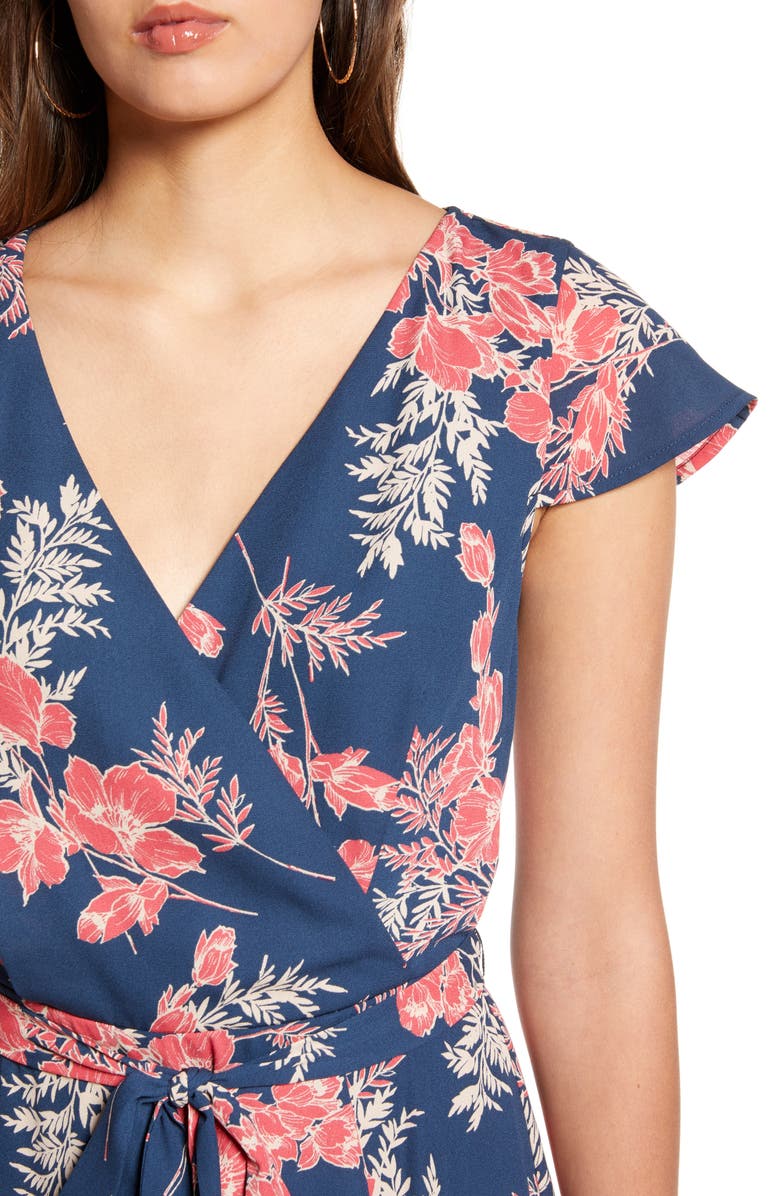 Row A Floral Surplice Midi Dress, Alternate, color, 