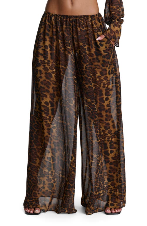 Naked Wardrobe Leopard Print Chiffon A-line Maxi Skirt In Brown