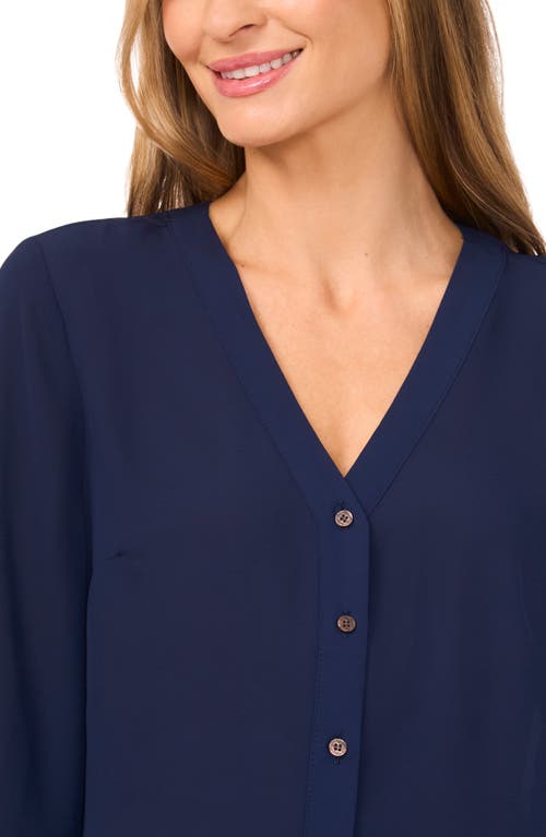 Cece Tie Cuff Button-up Top In Blue