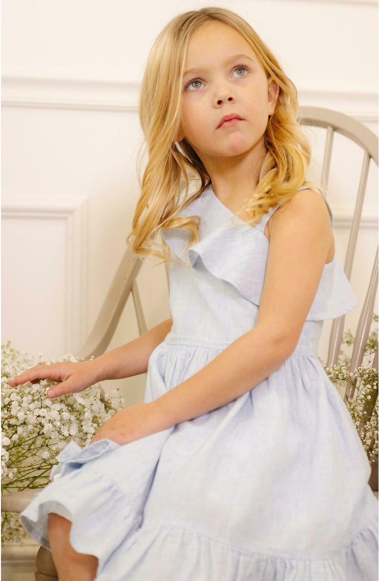 Hope & Henry Girls' Linen One Shoulder Flounce Dress with Ruffle Hem, Kids, Alternate, color, 