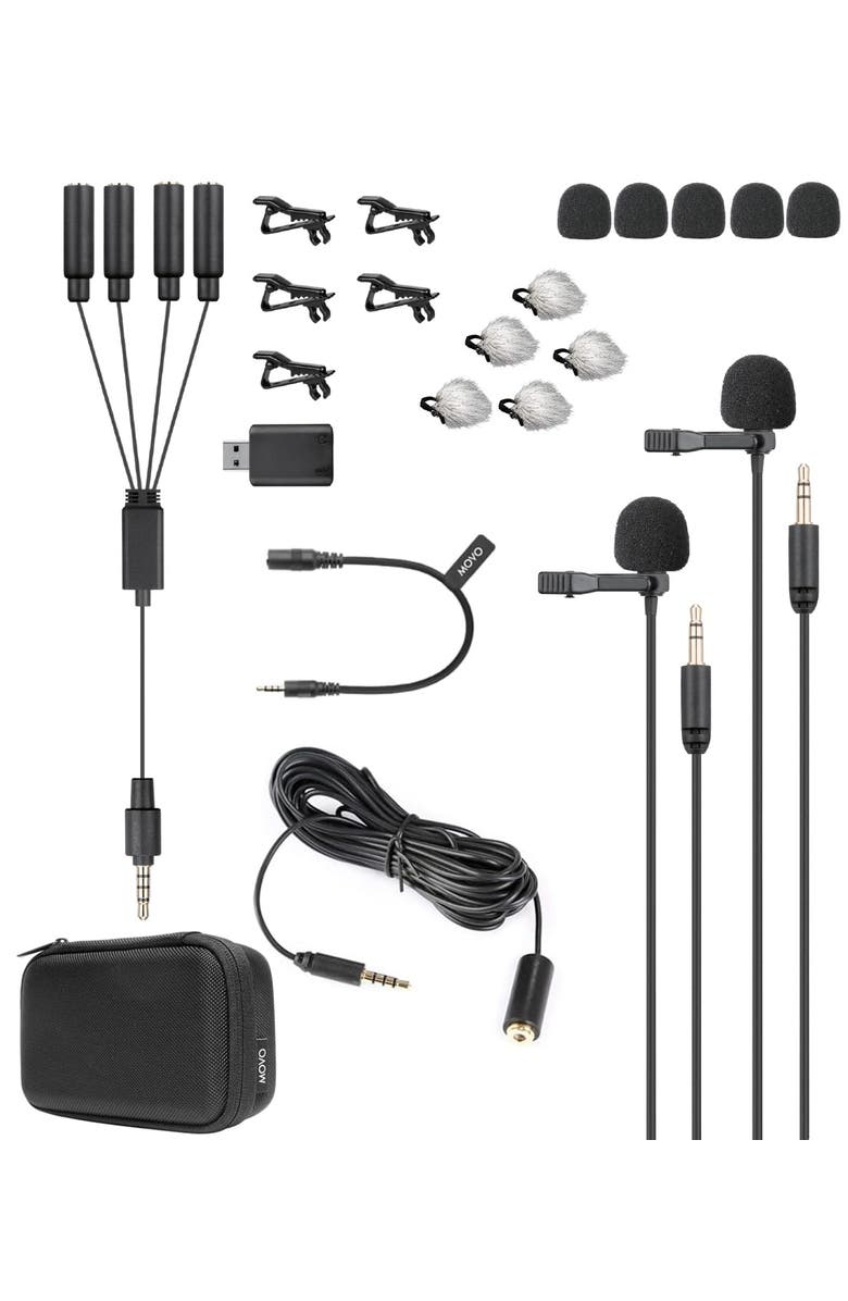 MOVO VersaLav-V2 Lavalier Microphone Set for Smartphones, Computer, DSLR or Mirrorless Camera, Main, color, Black