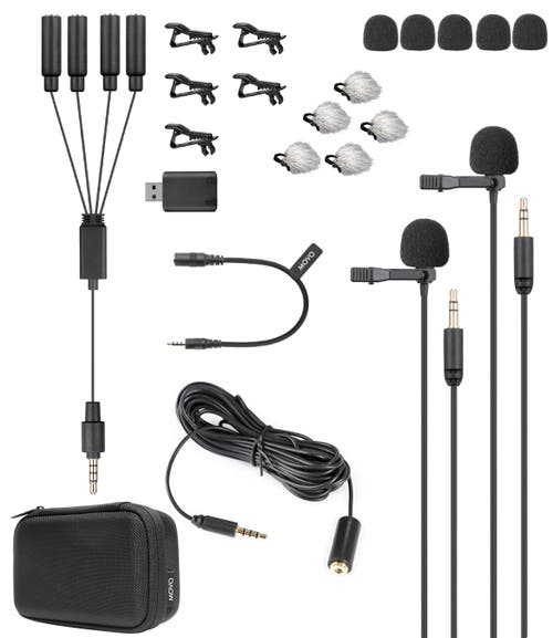 MOVO VersaLav-V2 Lavalier Microphone Set for Smartphones, Computer, DSLR or Mirrorless Camera with Two Lapel Microphones, Splitter, Extension Cord,