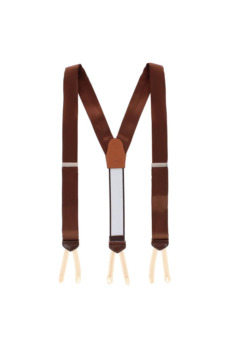 Sutton Solid Color Silk Formal Suspenders | Y-Back, Adjustable Braces, Alternate, color, Brown