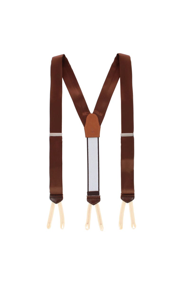 Trafalgar Sutton Solid Color Silk Formal Suspenders | Y-Back, Adjustable Braces, Alternate, color, Brown