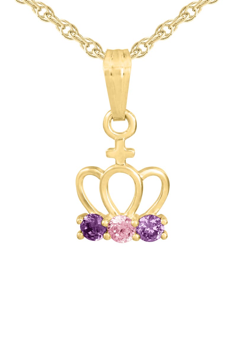 14K Gold & Cubic Zirconia Crown Pendant Necklace, Main, color, GOLD