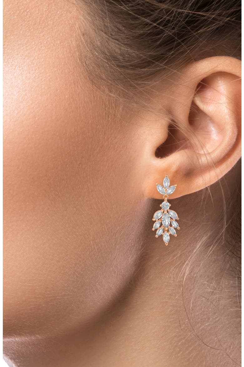 Marquise CZ Leaf Shape Drop Earrings, Alternate, color, ROSE GOLD