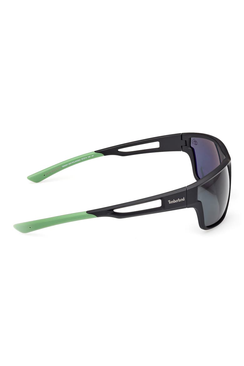 65mm Polarized Rectangular Wrap Sunglasses, Alternate, color, MATTE BLACK / SMOKE POLARIZED