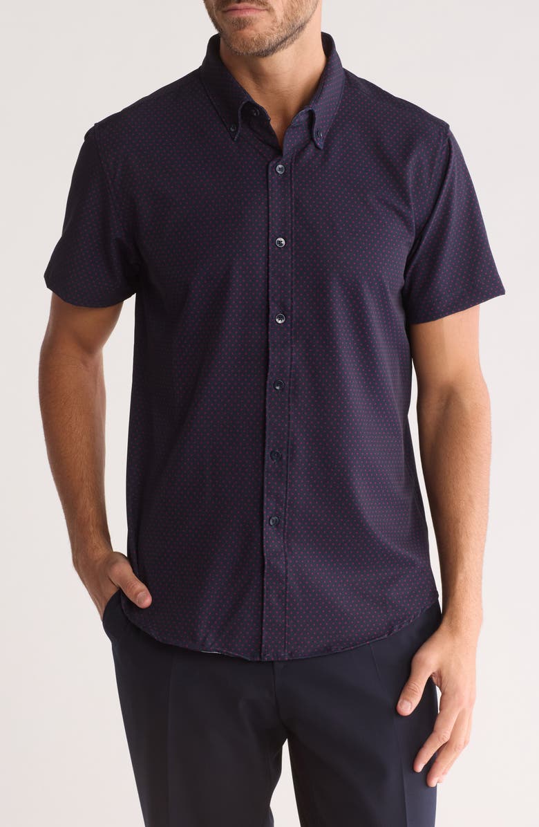 DENIM AND FLOWER Red Circle Tech Button-Up Shirt, Main, color, Navy