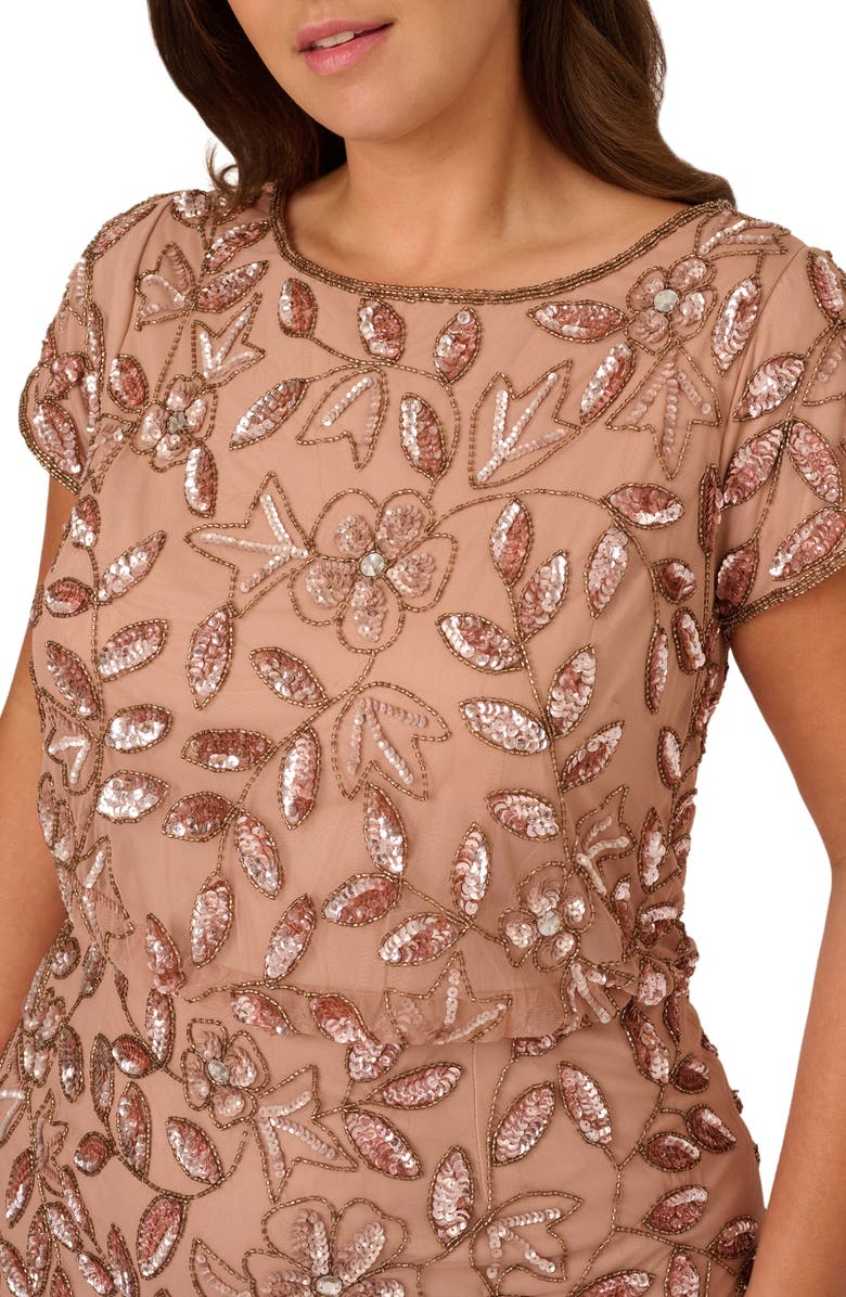 Adrianna Papell Beaded Blouson Gown, Alternate, color, Rose Gold