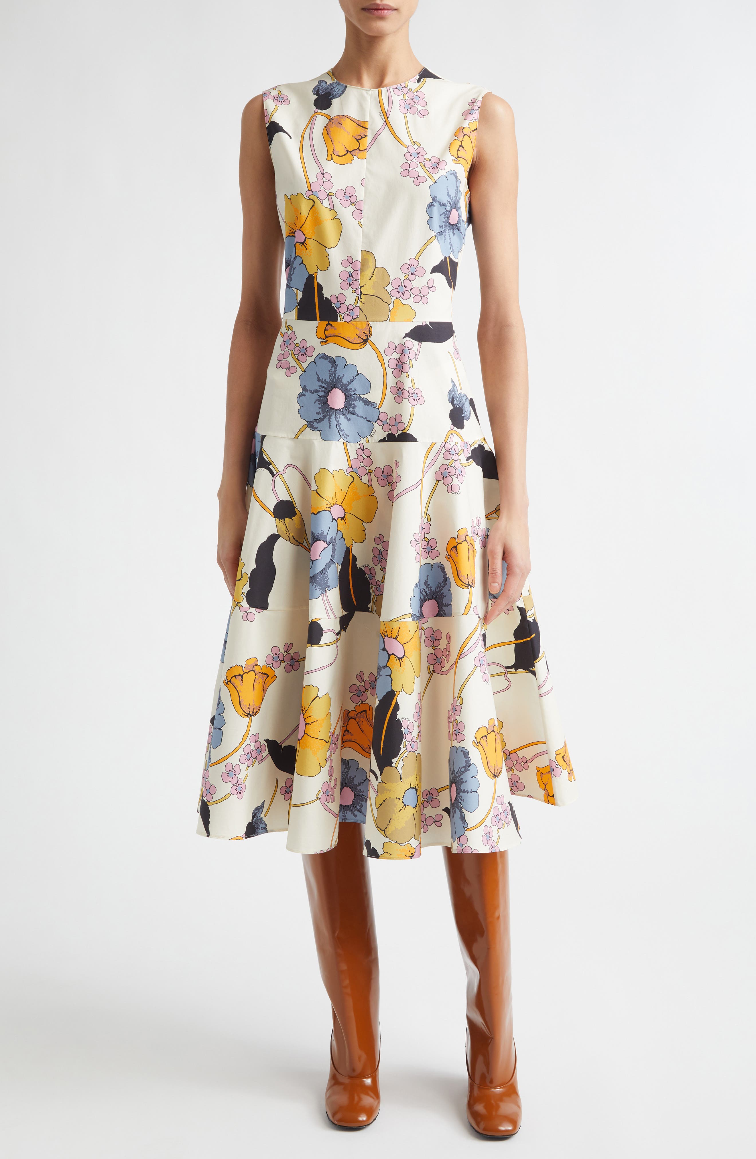 Low Waist Flared Midi Dress