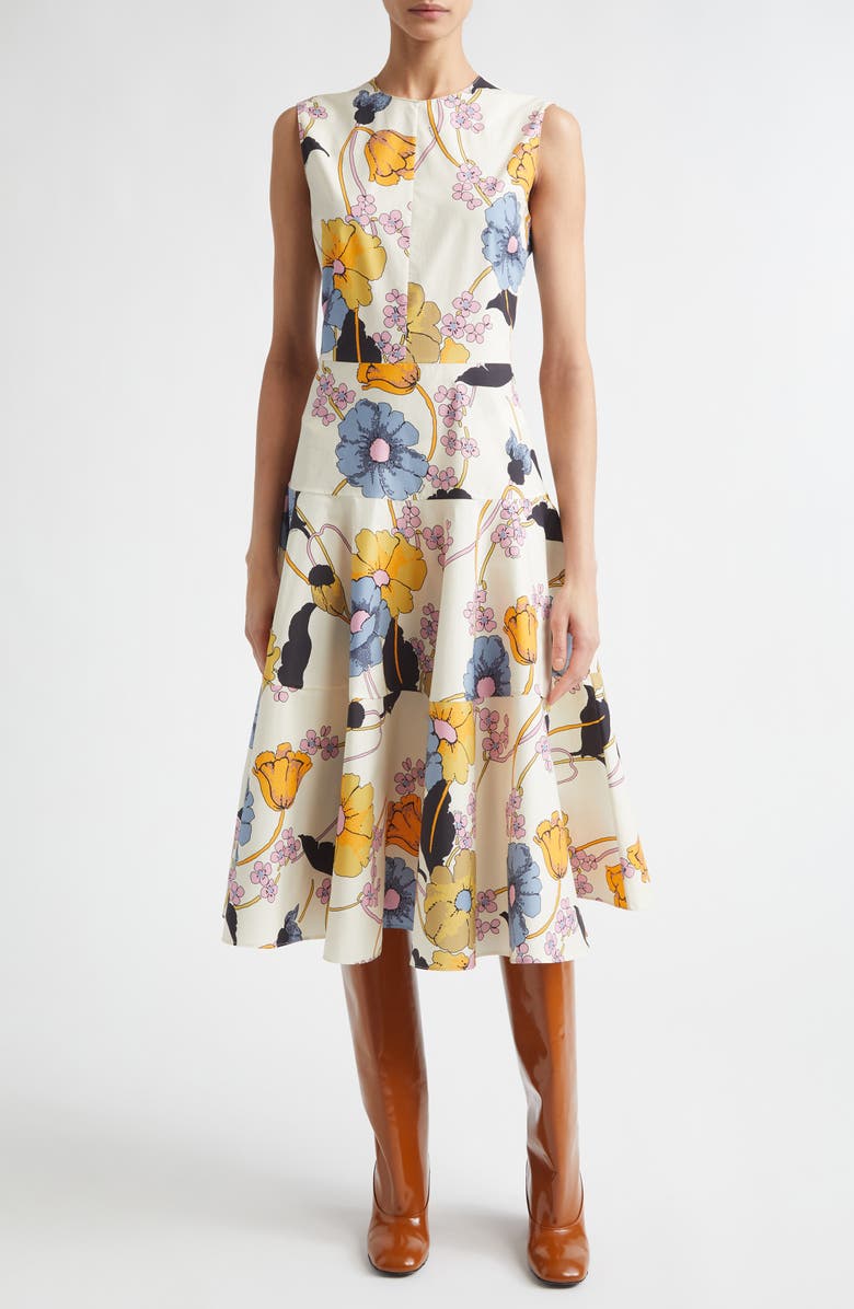 Marni Low Waist Flared Midi Dress, Main, color, Mfw08 Bone