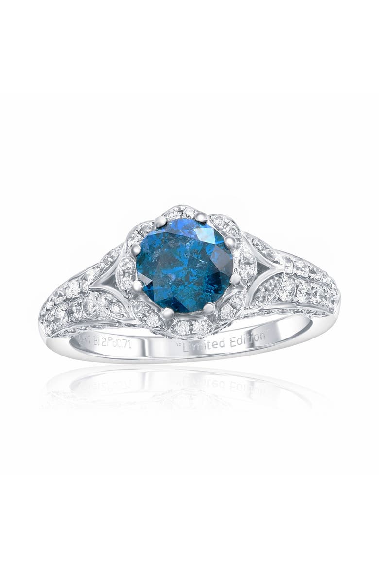 14K Gold 1.27ct Round Blue Diamond & 0.71cttw Diamond Ring, Main, color, White Gold