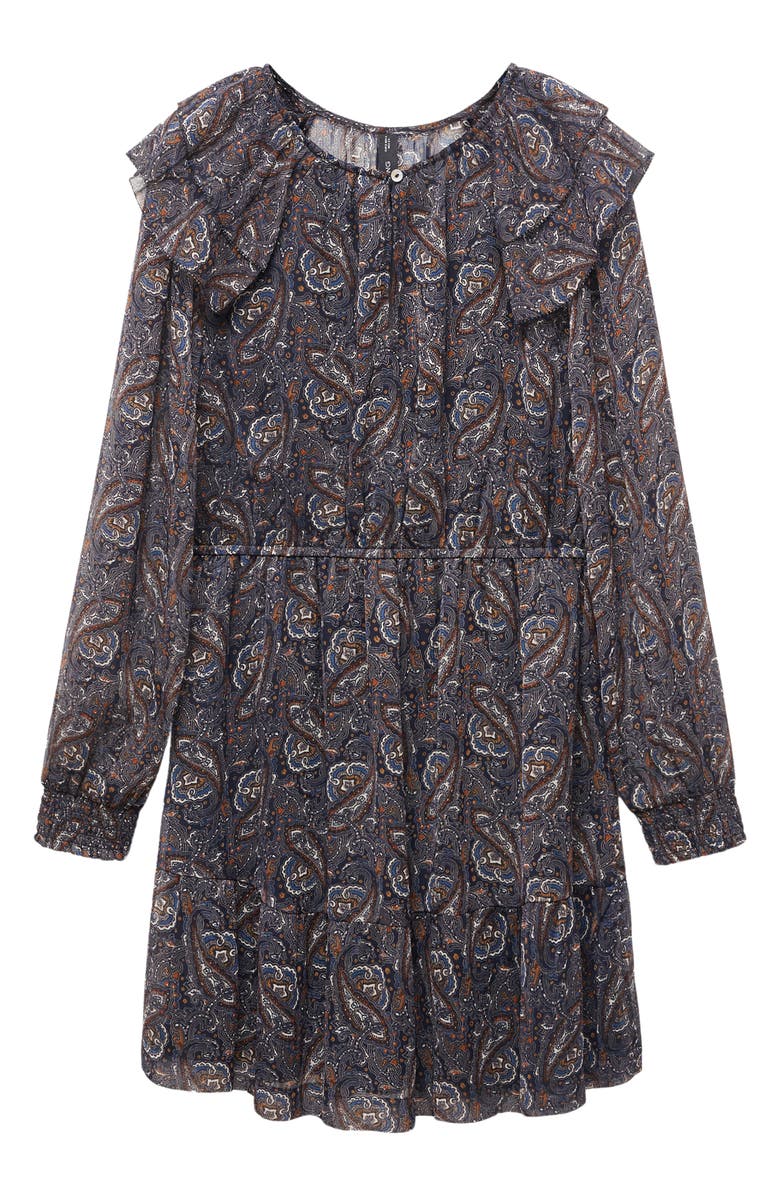 MANGO Print Ruffle Long Sleeve Chiffon Minidress | Nordstrom