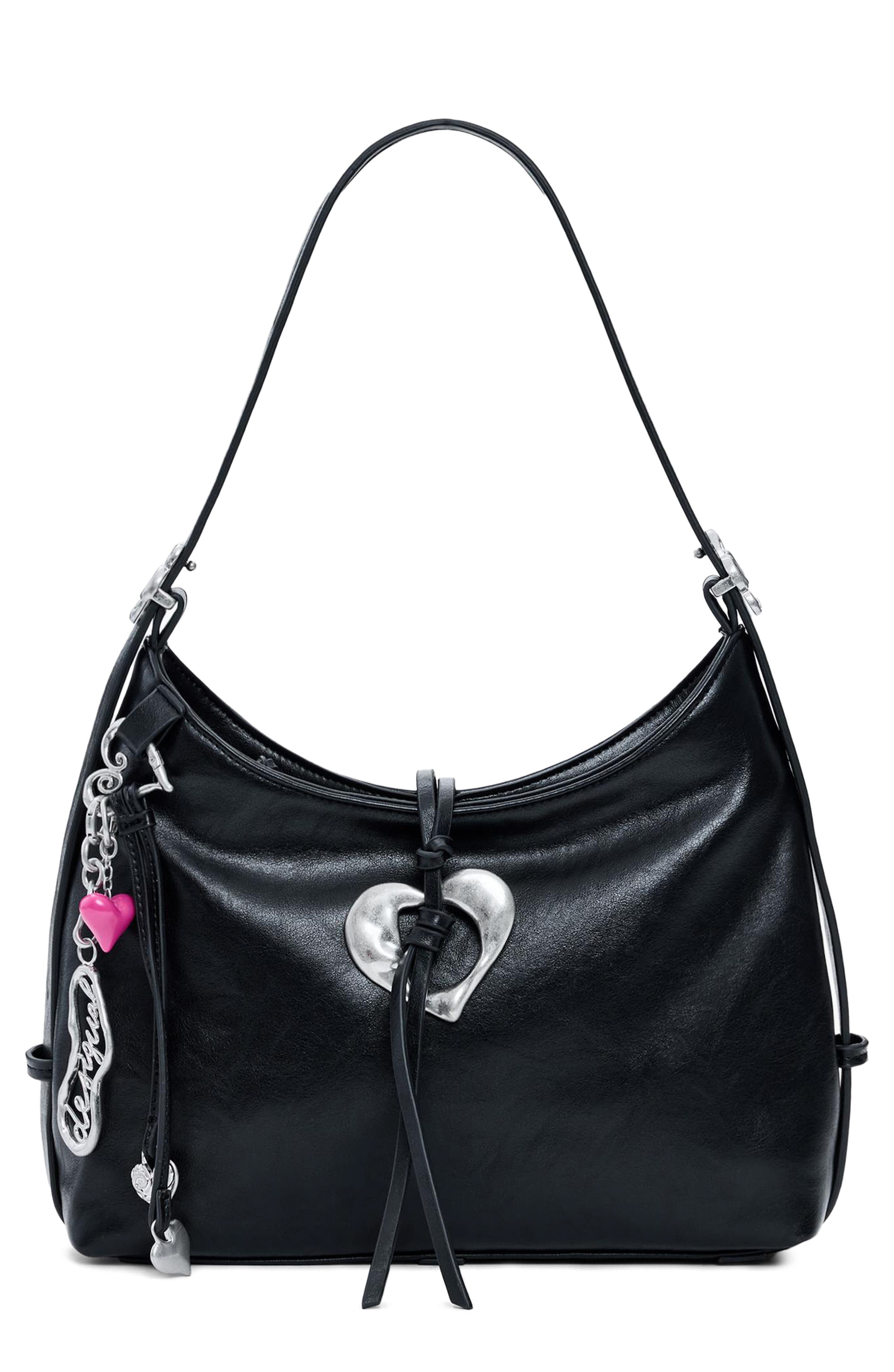 Desigual Heart Charm Faux Leather Shoulder Bag, Main, color, 