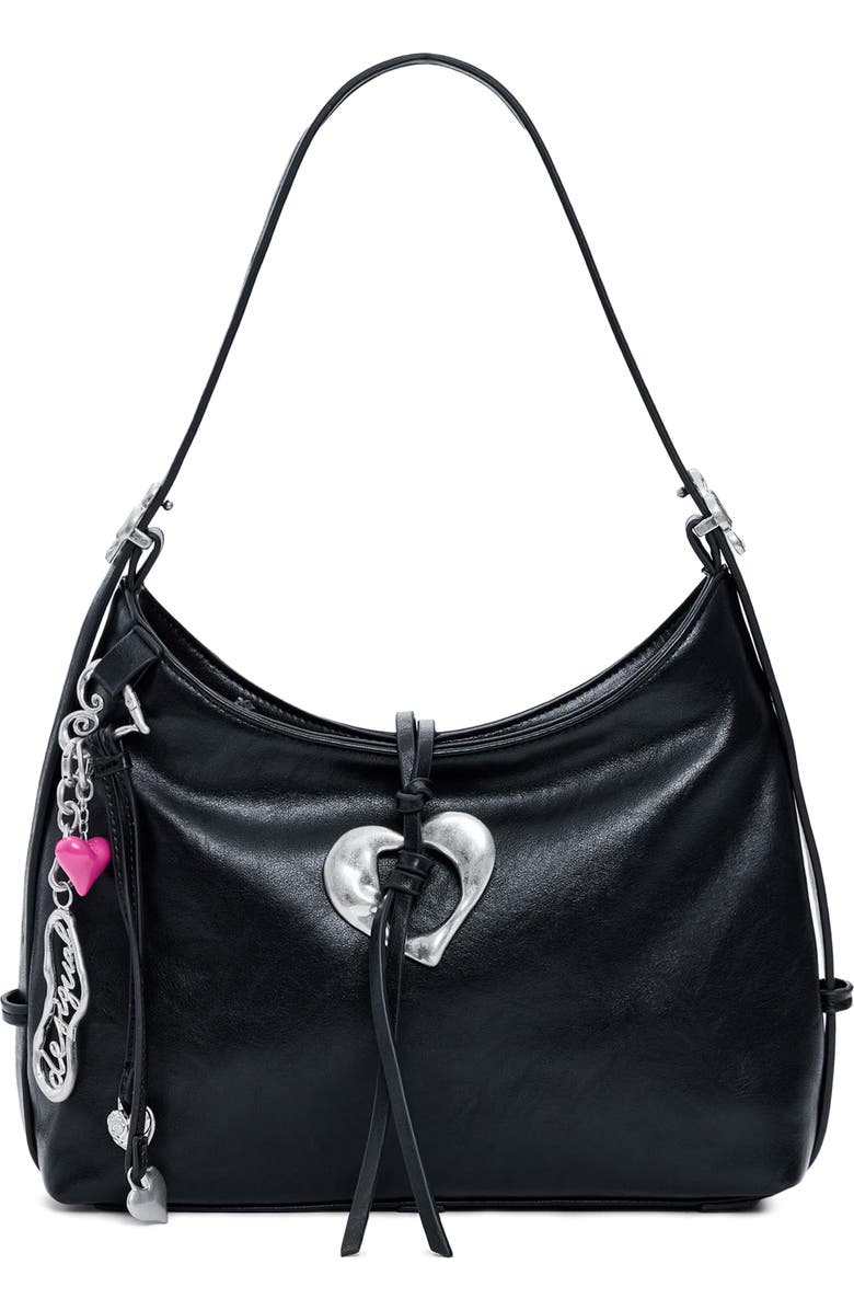 Desigual Heart Charm Faux Leather Shoulder Bag, Main, color,
