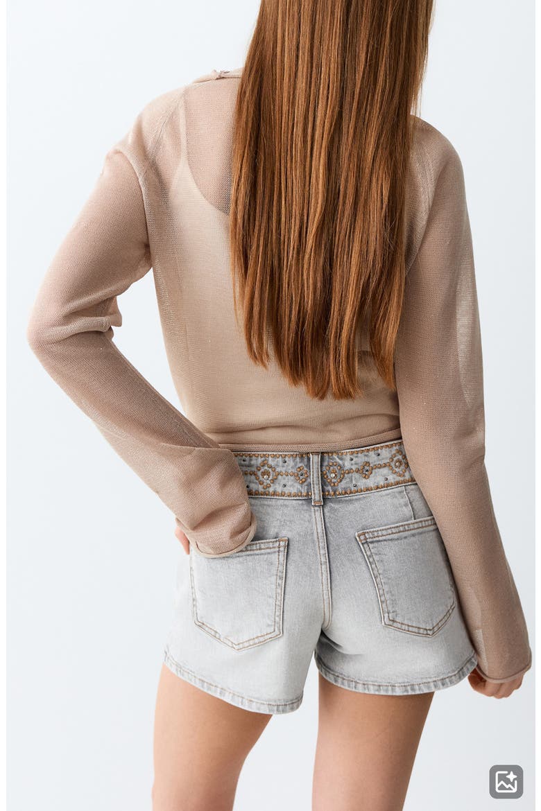 Embroidered Waist Denim Mini Shorts, Alternate, color, DENIM GREY