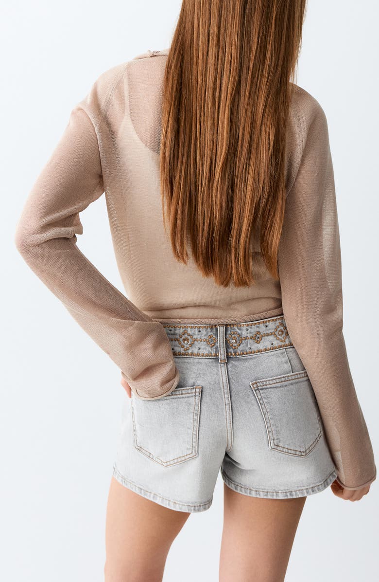 MANGO TEEN Embroidered Waist Denim Mini Shorts, Alternate, color, 