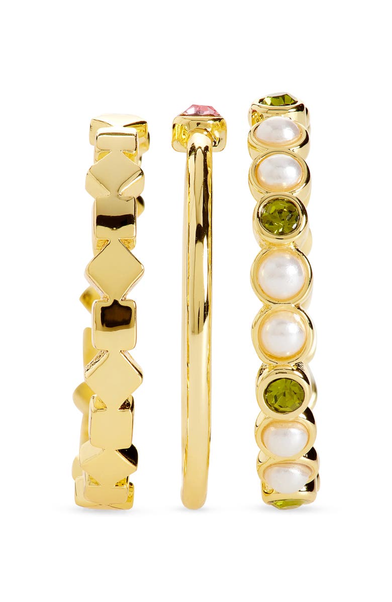 Madewell Set of Three Faux Pearl & Gem Stackable Rings, Alternate, color, Woodrose